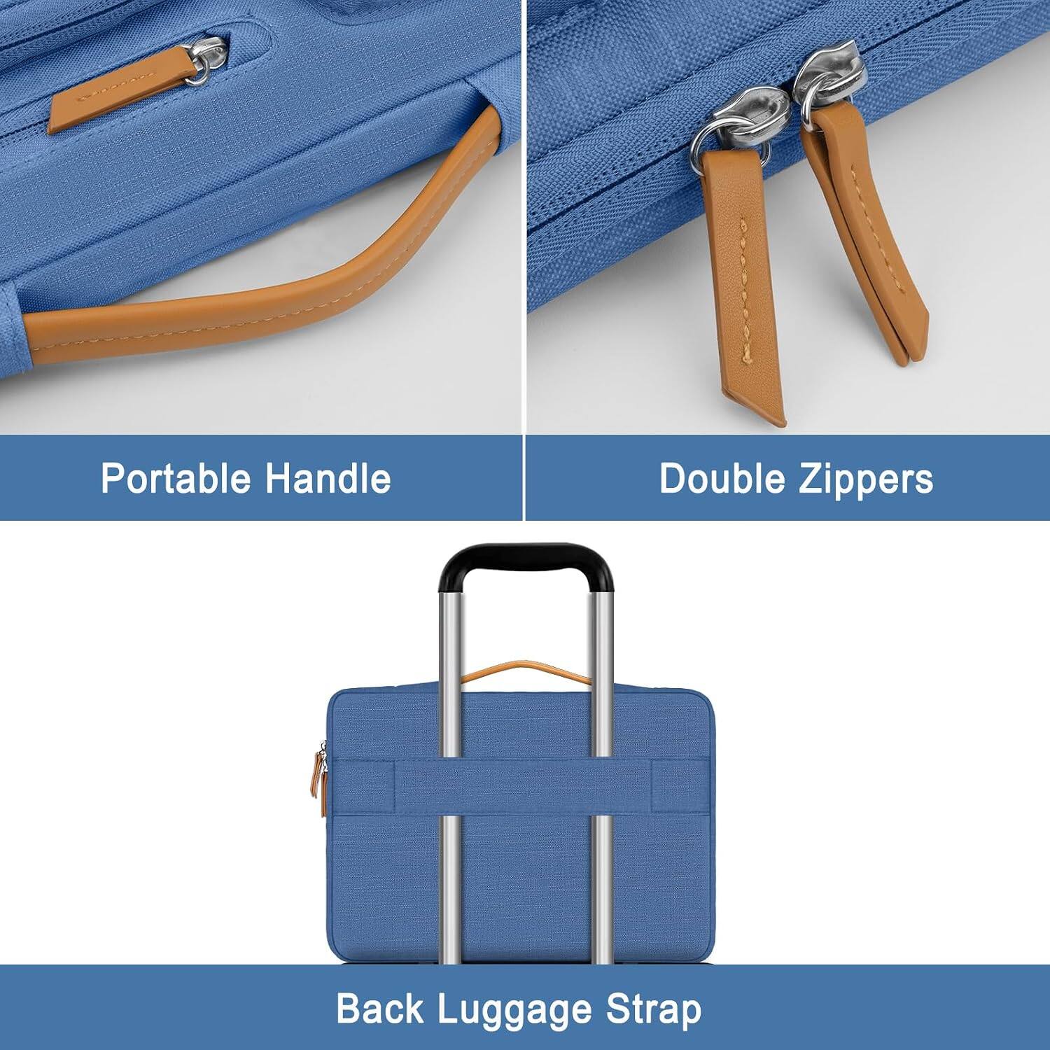 Portable Handle  
Double Zippers  
Back Luggage Strap