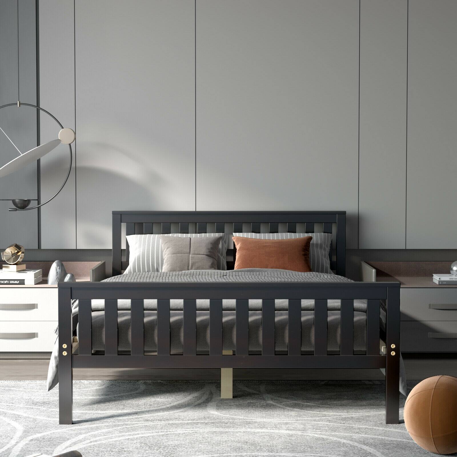 Alt View 7. Ecooso - Full Size Wood Platform Bed with Headboard - Black.