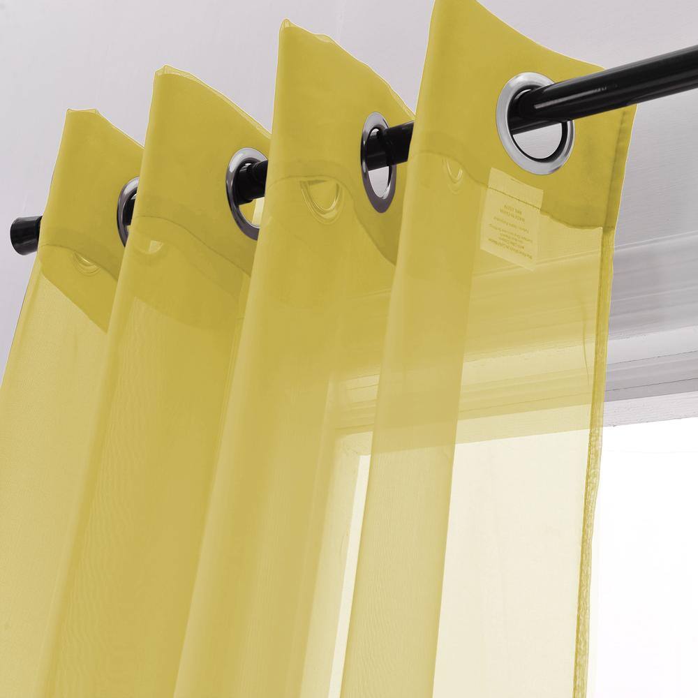 Left. RT Designers Collection - RT Designers Collection Cara One Sheer Grommet Light Filtering Curtain Panel 54" x 90" Gold - Gold.