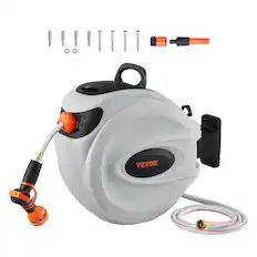 Front. VEVOR - Retractable Hose Reel, 65 ft x 5/8 inch, 180° Swivel Bracket Wall-Mounted, Garden Water Hose Reel with 9-Pattern Nozzle - Dark Gray.
