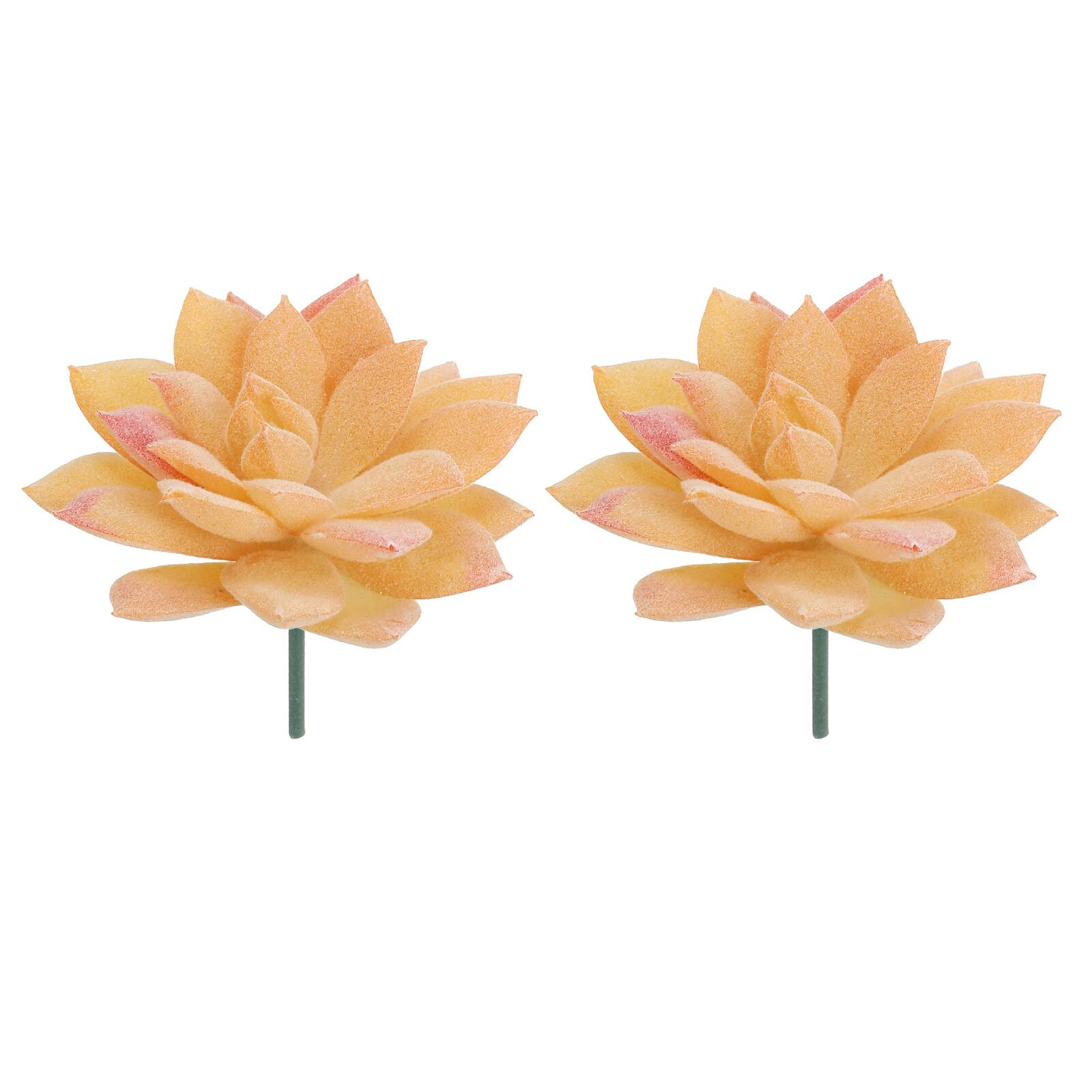 Front. Unique Bargains - Artificial Succulent Plants 2pcs Small Realistic Fake Succulents Colorful Faux Flocking Flowers for Home Decoration - Orange.