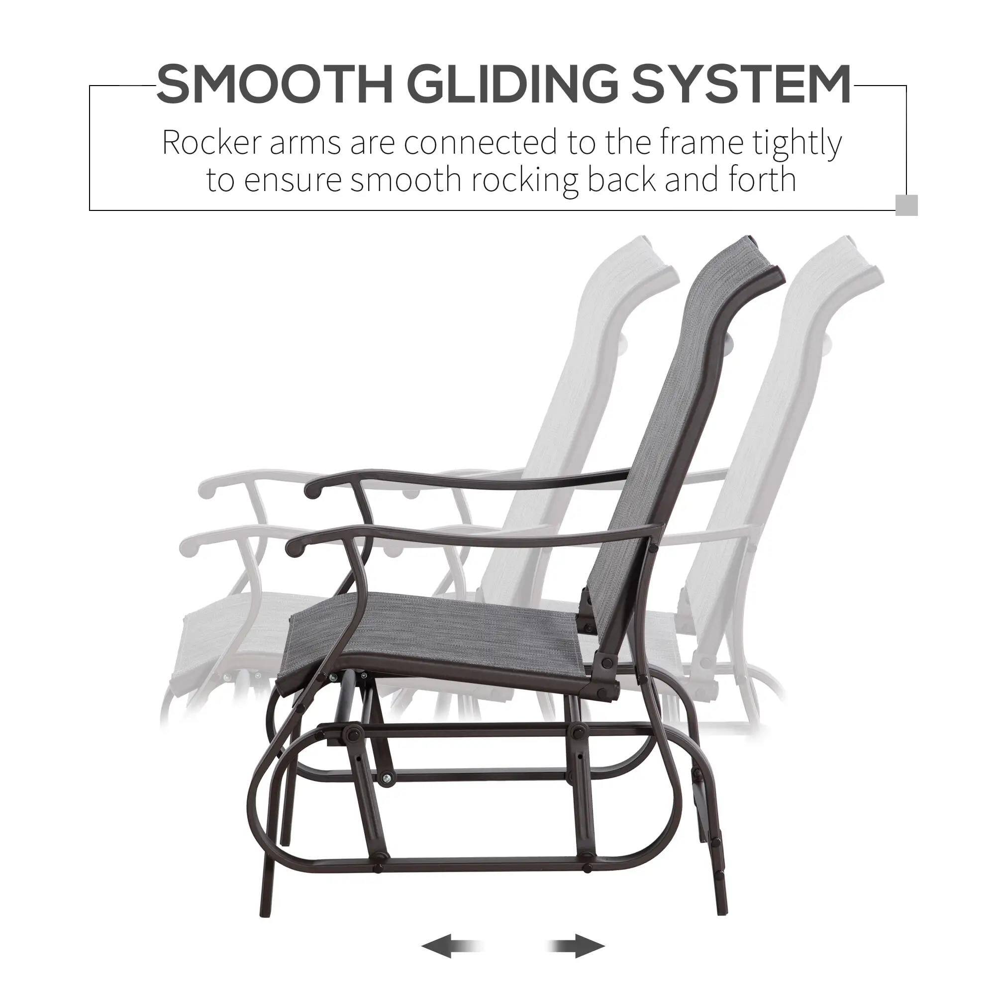 SMOOTH GLIDING SYSTEM  
Rocker arms are connected to the frame tightly to ensure smooth rocking back and forth
