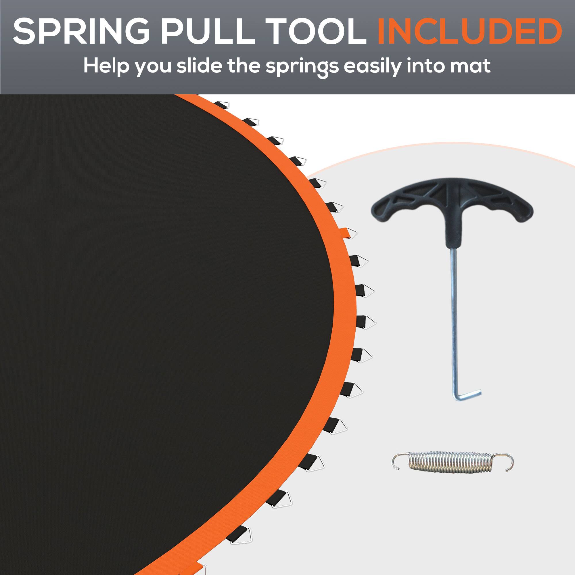 The corrected text is:

"SPRING PULL TOOL INCLUDED
Help you slide the springs easily into mat."