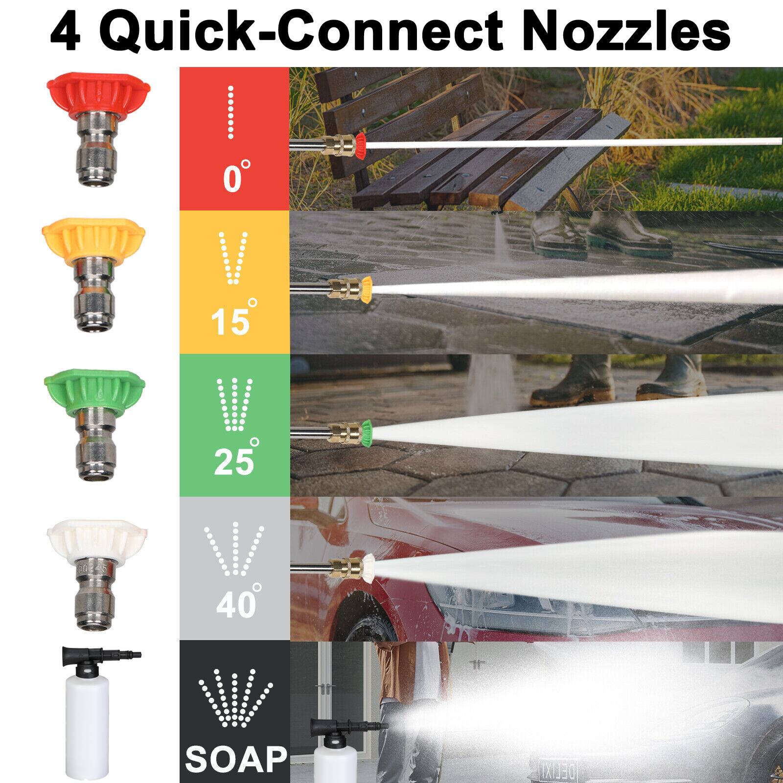 4 Quick-Connect Nozzles

- 0°
- 15°
- 25°
- 40°
- SOAP