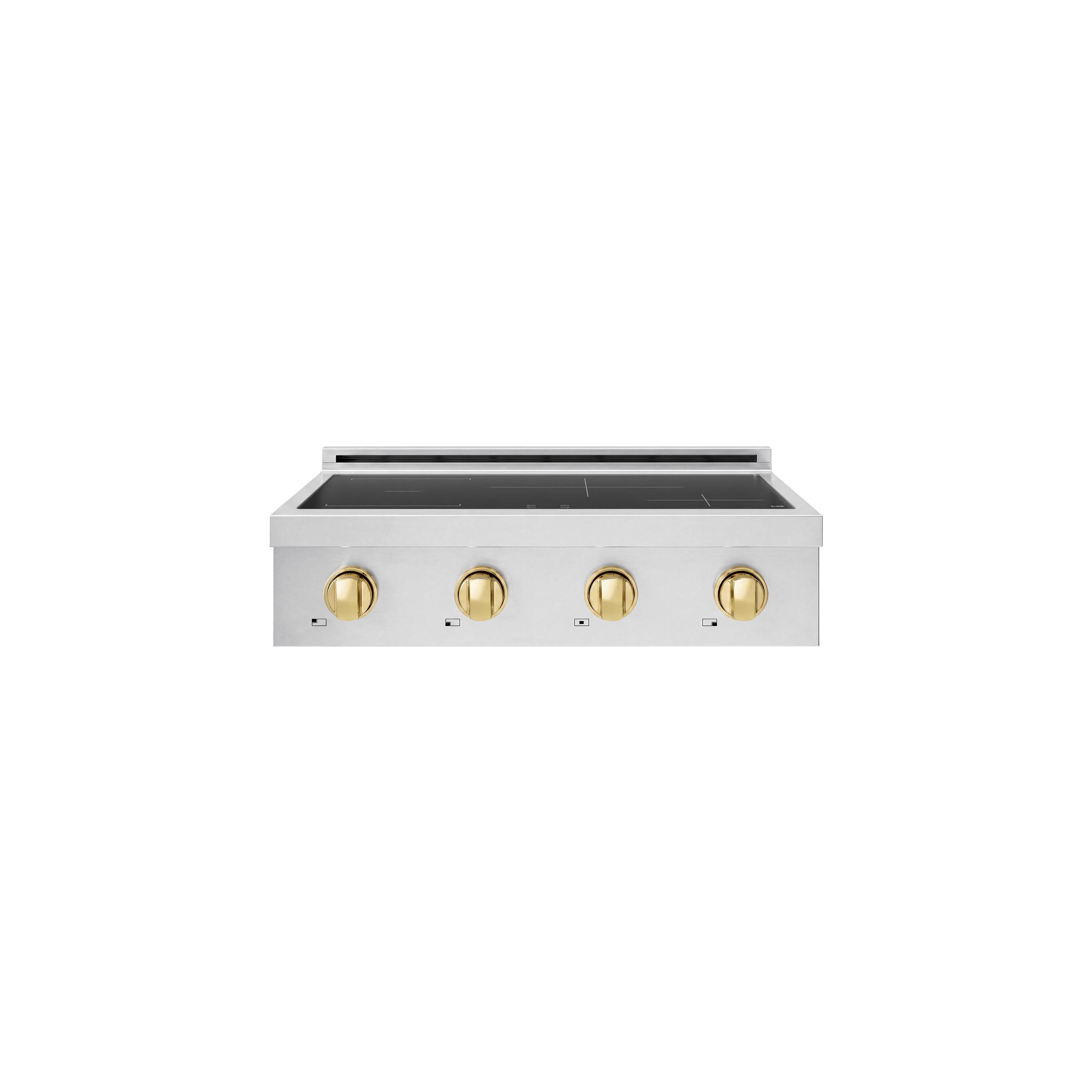 Front. ZLINE - Autograph 30 in. Paramount Built-in Induction Rangetop with 4 Elements in Stainless Steel and Polished Gold Accents - Stainless Steel.