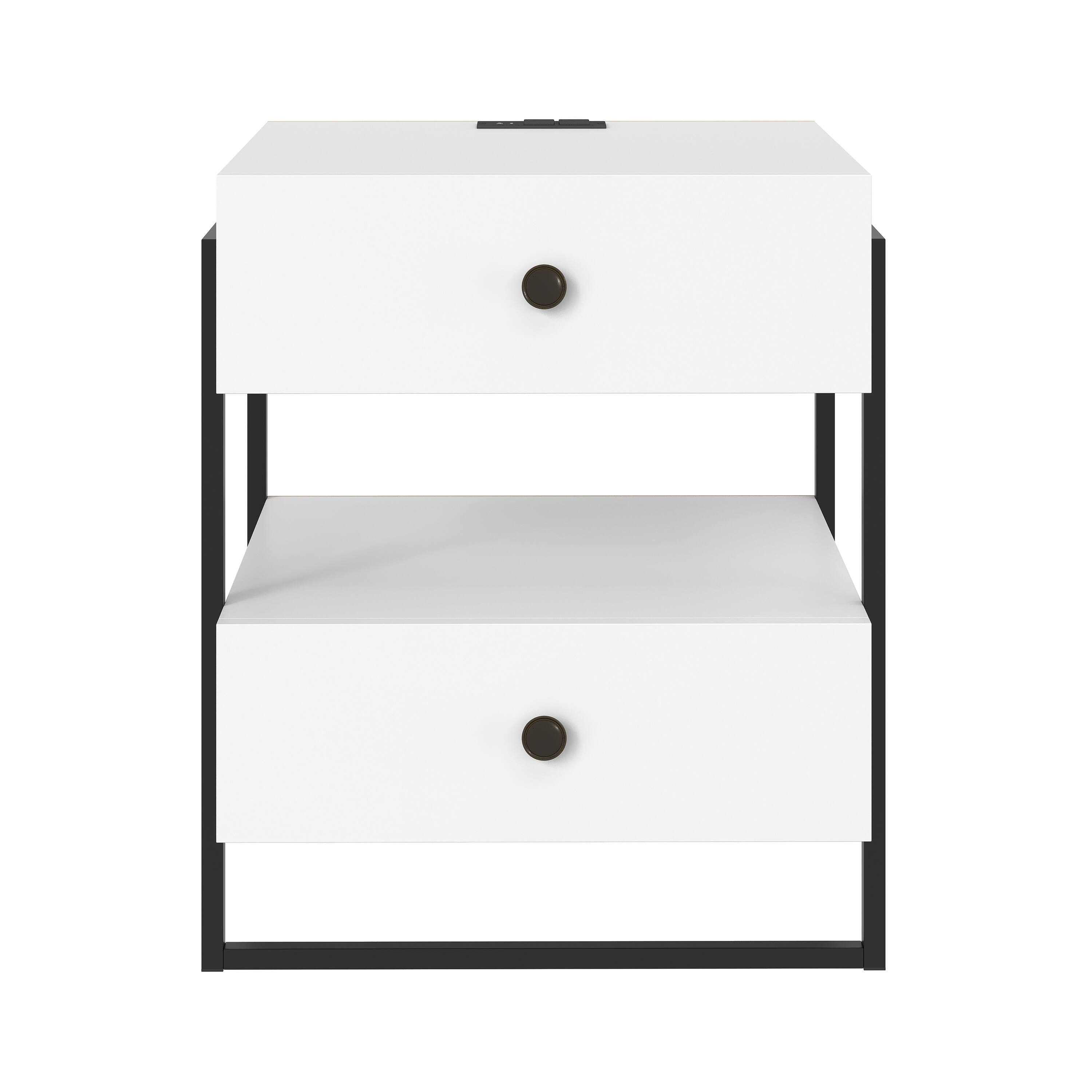 Alt View 1. Boyd Sleep - Pesaro Modern Two Drawer Nightstand with USB Charging Ports, Metal Frame - White.