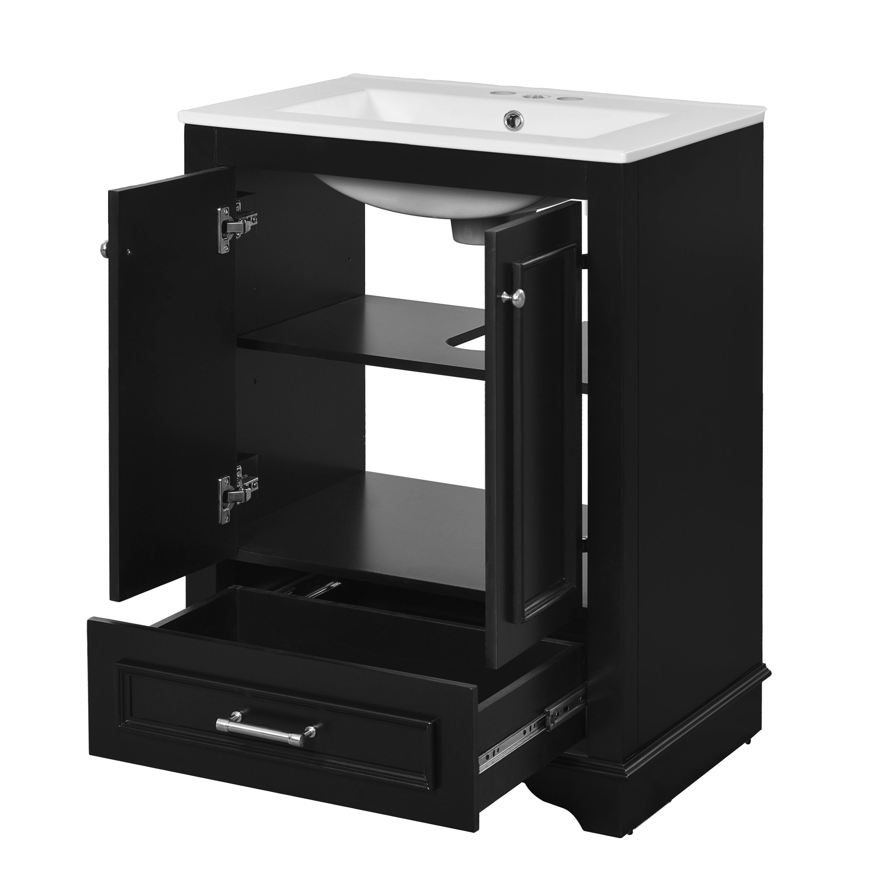 Alt View 10. Tiramisubest - 24" Bathroom Vanity with Ceramic Sink Combo, Modern Storage Cabinet  with Silver Handles,  Soft Closing Doors - Black.