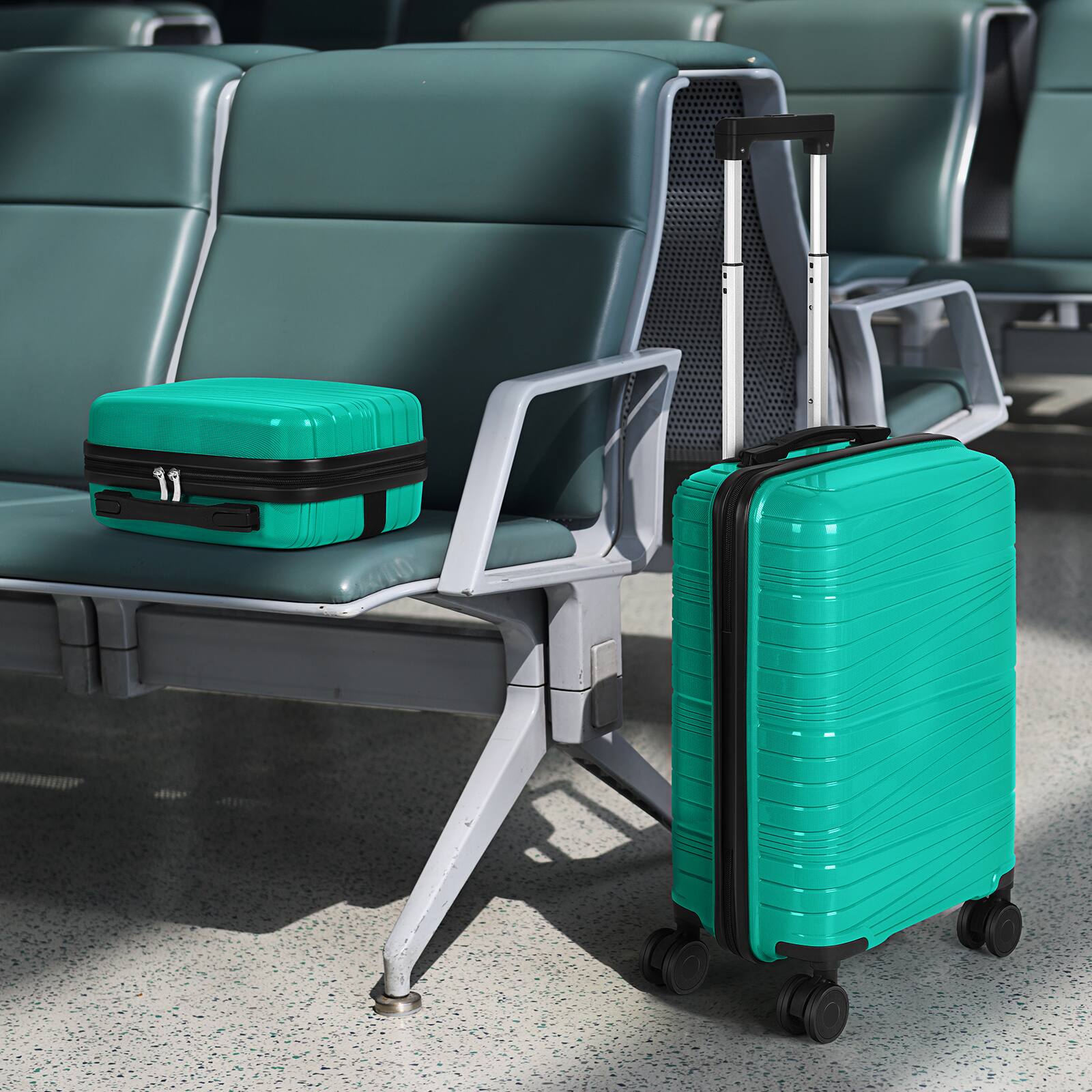 Alt View 3. Oumilen - 2 Piece Teal Luggage Set – 20" Carry On + 14" Cosmetic Case, 4 Silent Spinner Wheels with 3-Digit Lock - Teal.