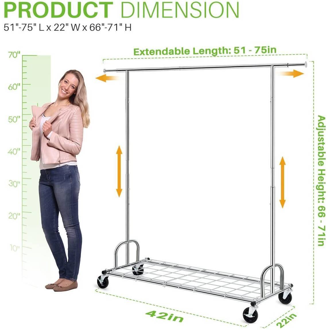 PRODUCT DIMENSION  
51"-75" L x 22" W x 66"-71" H  

Extendable Length: 51 - 75in  
Adjustable Height: 66 - 71in  

42in  
22in
