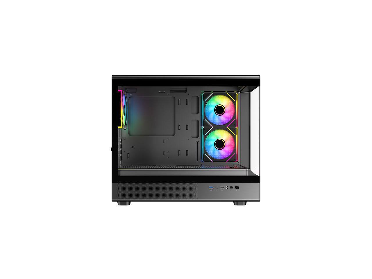 Alt View 10. DIYPC - DIYPC ARGB-M1-BK USB3.0 Micro ATX Case w/ Tempered Glass & 3 ARGB Fans - Black.