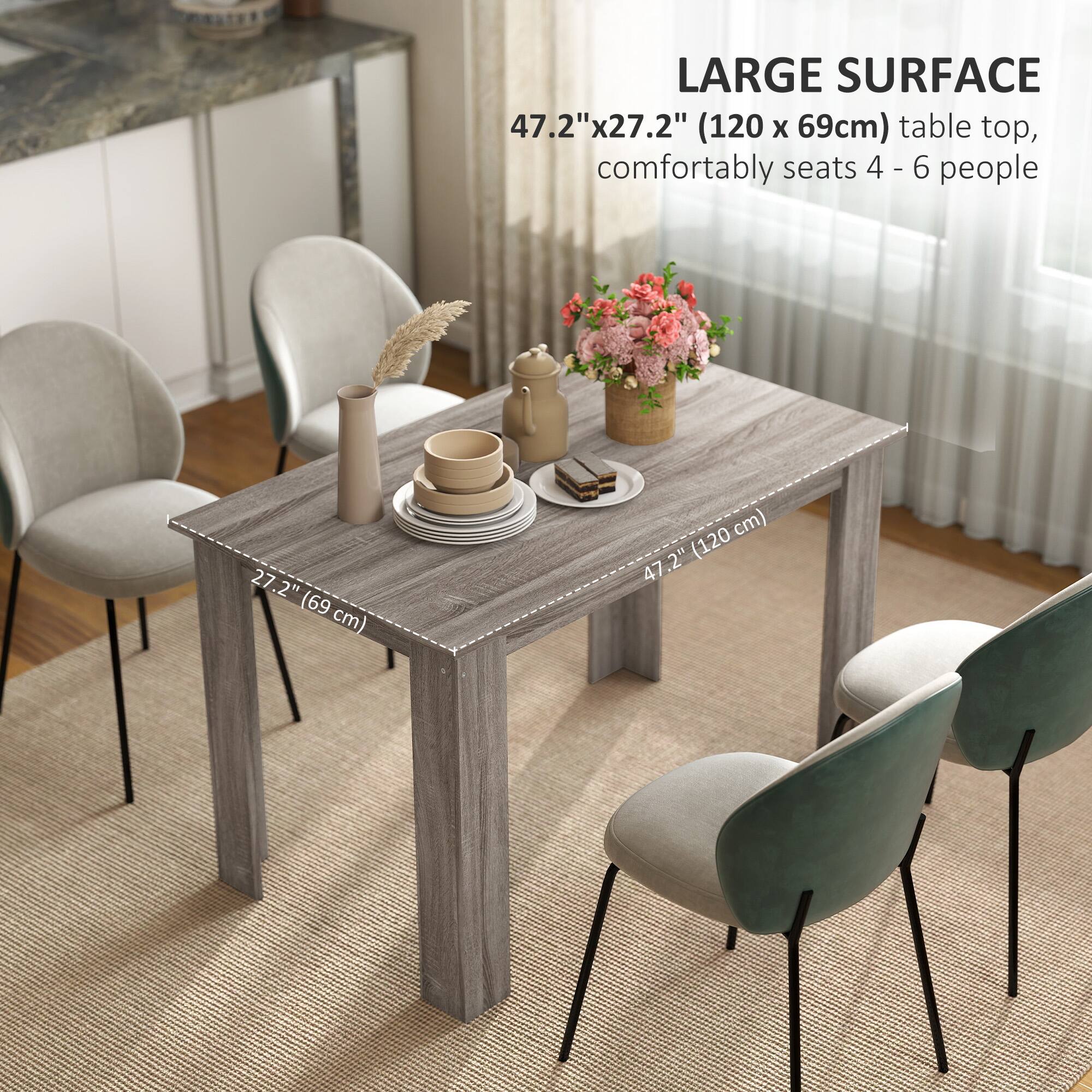 LARGE SURFACE 47.2"x27.2" (120 x 69cm) table top, comfortably seats 4-6 people