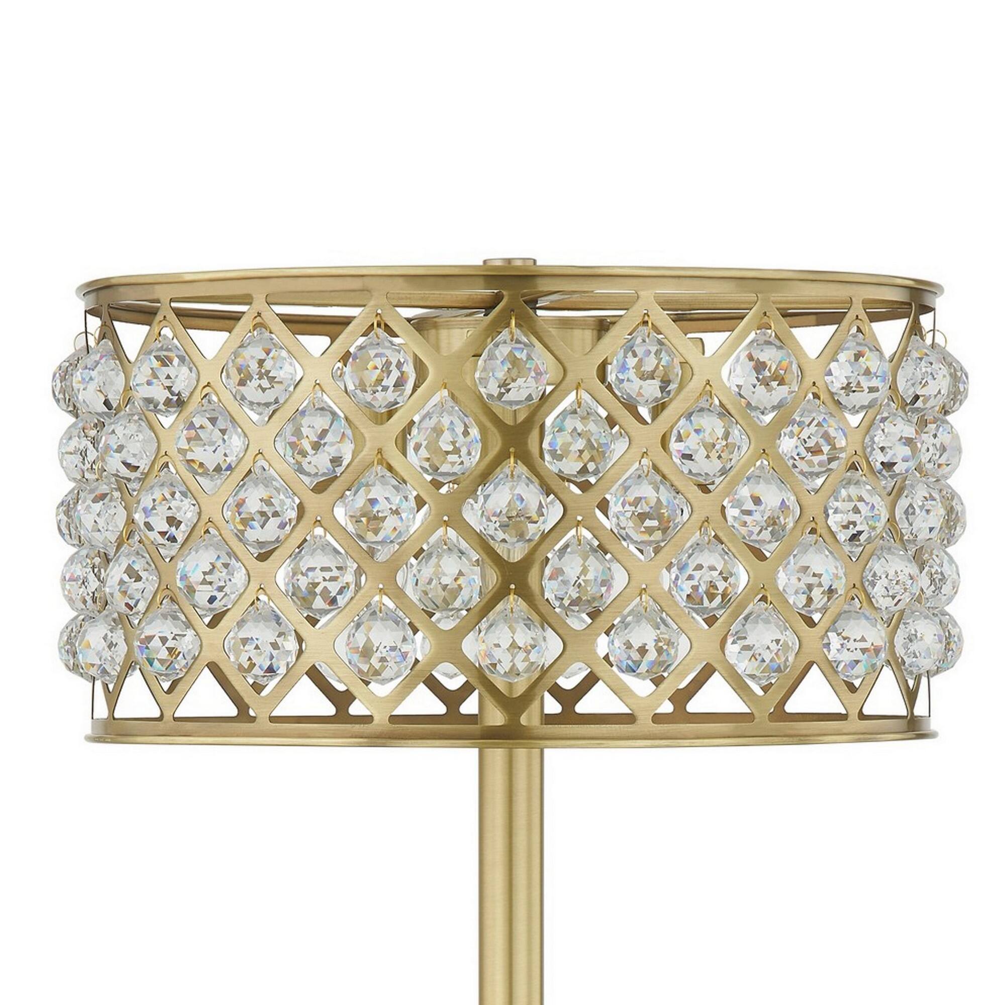 Left. Manhattan Lane - Dany 28 Inch Table Lamp with Crystal Drum Shade, Metal Base - Gold Brass.