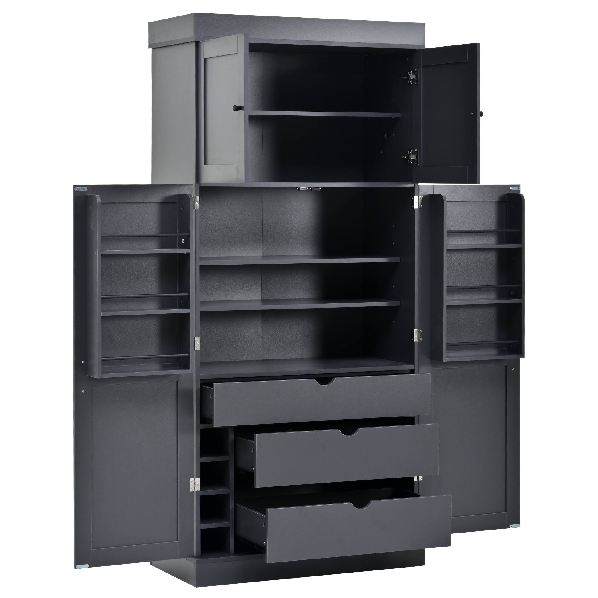 Alt View 7. Forest'nSky - 77" Tall Kitchen Pantry Cabinet, Shaker Style with Adjustable Shelves, Drawers & Wine Racks,Grey - Grey.