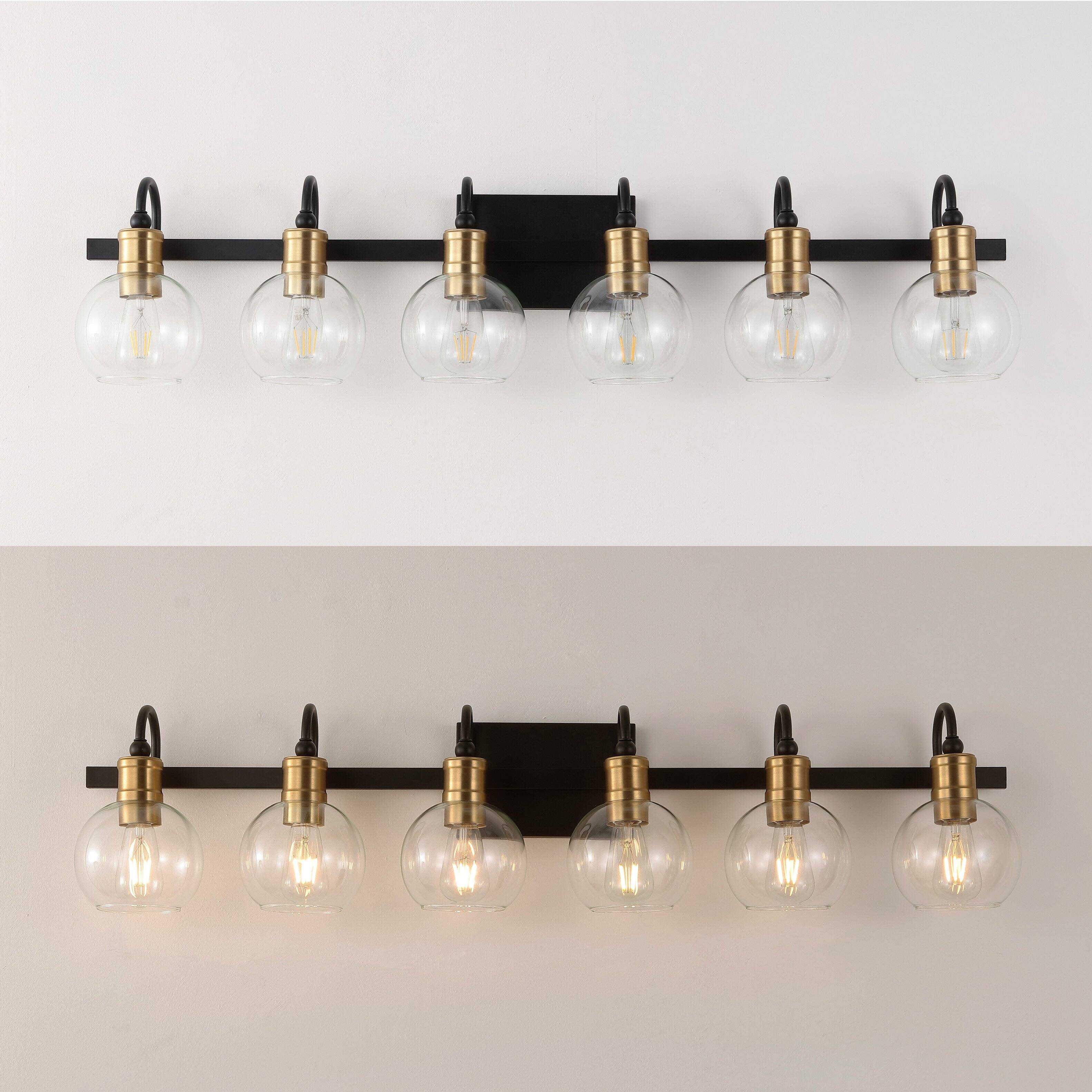 Alt View 4. Jonathan Y - Marais 44.25" 6-Light Iron/Glass Rustic Vintage LED Vanity Light, Black/Brass Gold - Black/Brass Gold.