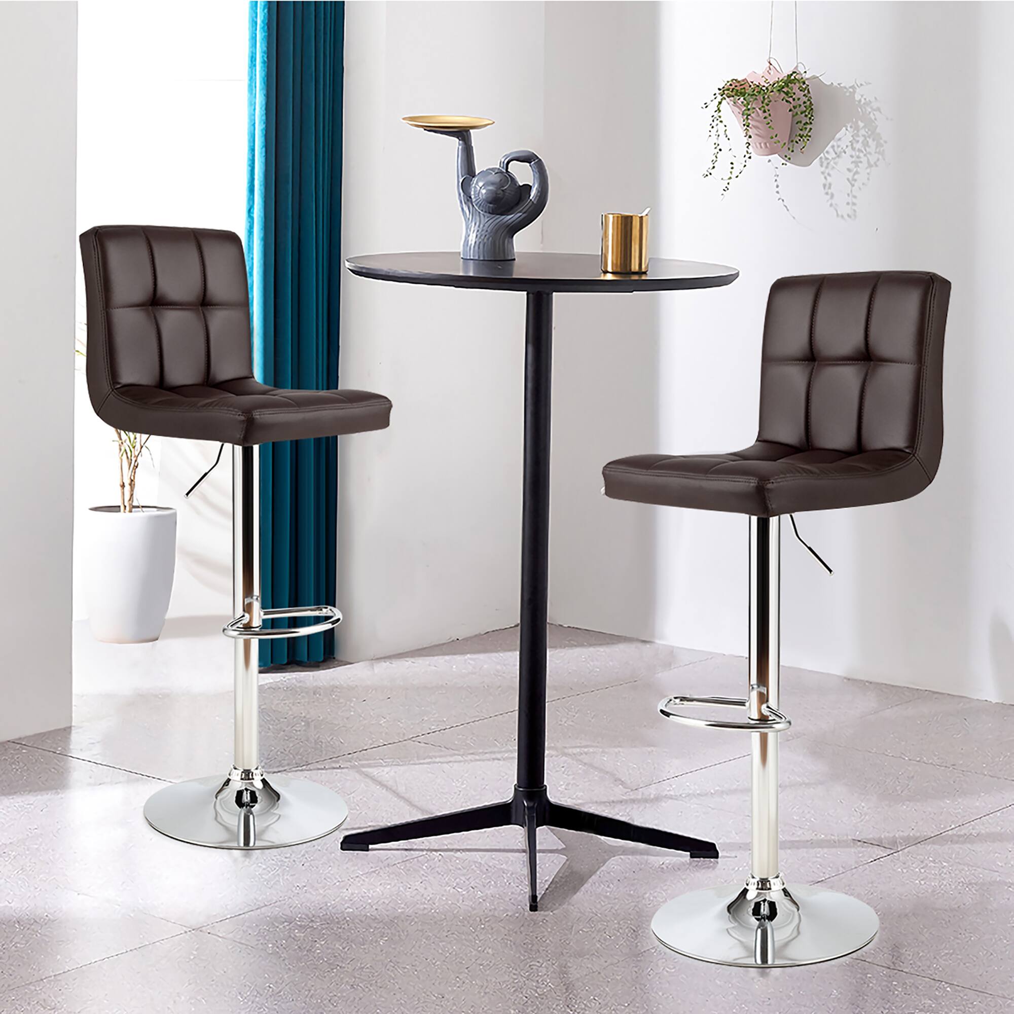 Alt View 1. Costway - Costway Set of 2 Adjustable Bar Stools PU Leather Swivel Kitchen Counter Pub Chair - Brown.