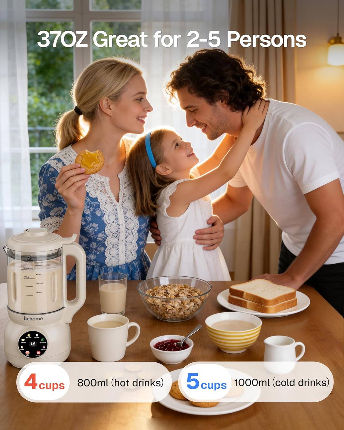 37OZ Great for 2-5 Persons

4 cups 800ml (hot drinks)

5 cups 1000ml (cold drinks)