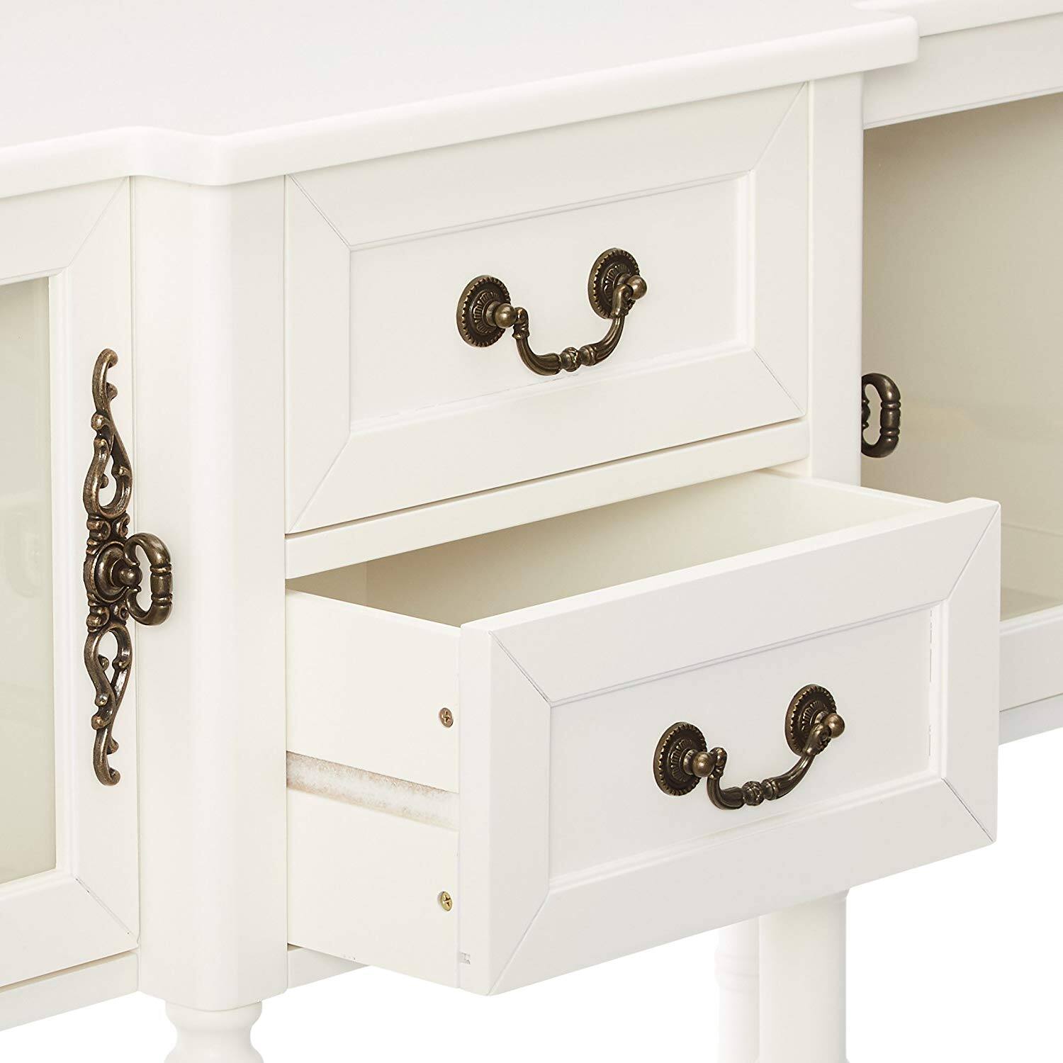 Alt View 2. Kings Brand Furniture - Kings Brand Furniture Modern Sideboard Buffet Cabinet, Console Sofa Table with Glass Doors, Storage Drawers & Shelves - White.