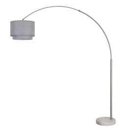 FC Design - Modern 81" Tall Standing Adjustable Arched Floor Lamp with Double Drum Shade and Marble Base - Grey - Gray