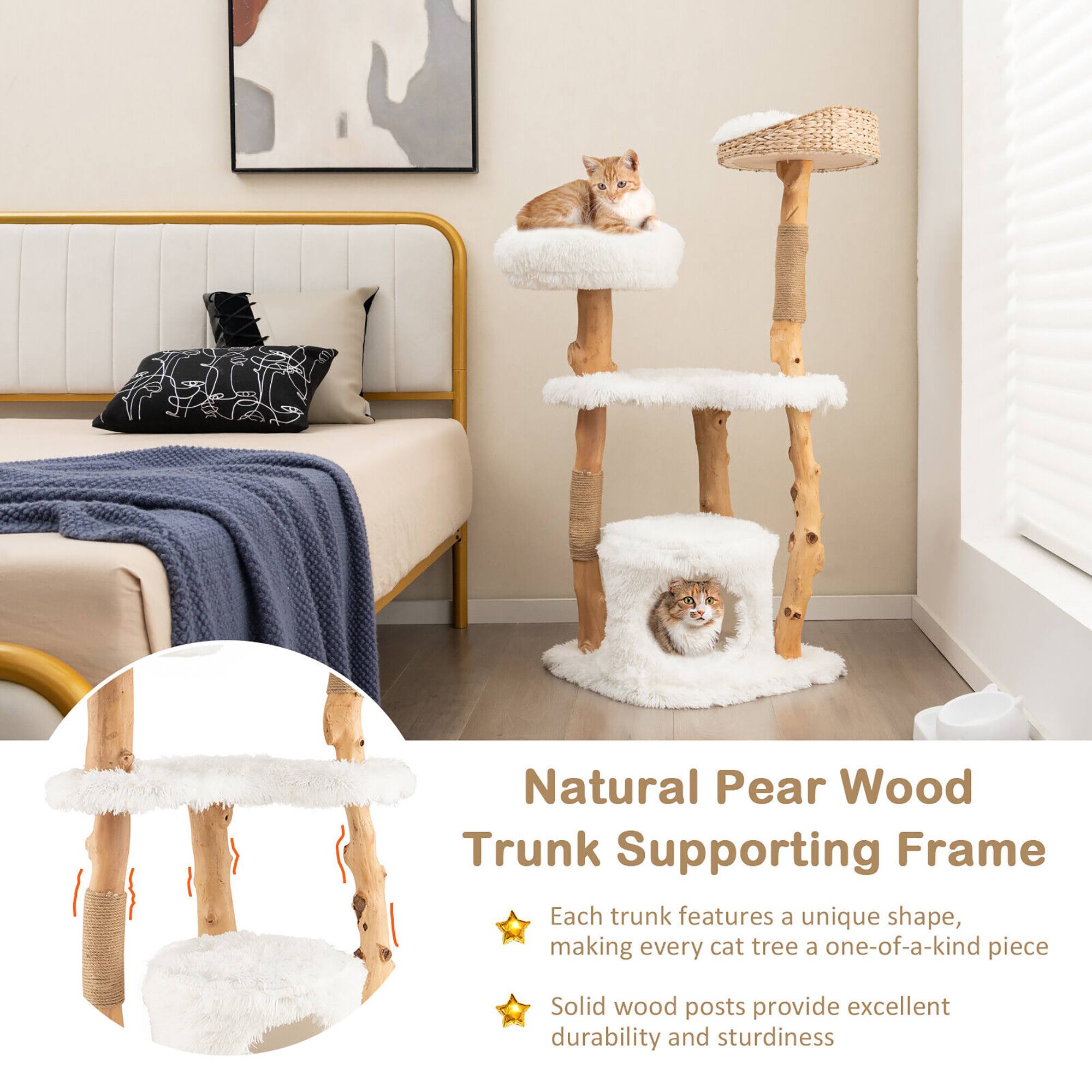 Natural Pear Wood Trunk Supporting Frame

Each trunk features a unique shape, making every cat tree a one-of-a-kind piece.

Solid wood posts provide excellent durability and sturdiness.