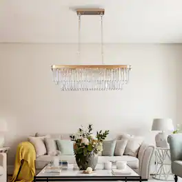 Loheer - Rectangular Crystal Chandelier Gold E12 Adjustable Height Light for Dining Room