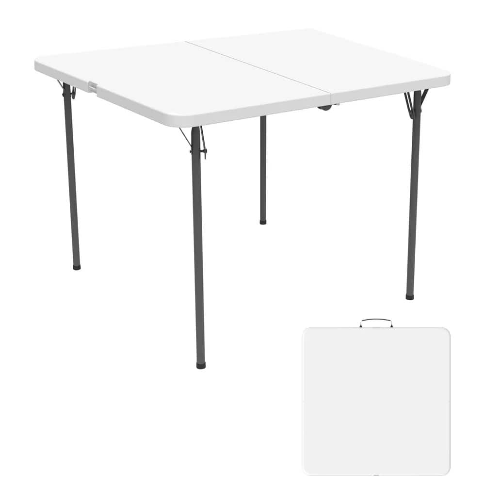 Yardgrace - 36 Inch Heavy Duty Fold-in-Half Portable Table, No Assembly Needed for Picnic, Camping, RV, Parties, BBQs & Indoor Use - White