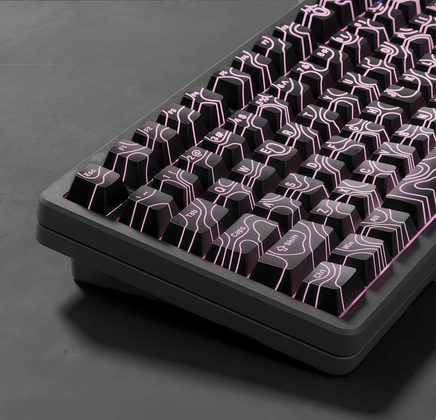 Womier - PBT Keycaps,Topographic Shine Through Cherry Profile Keycap for All US Layout Mechanical Keyboard - Black