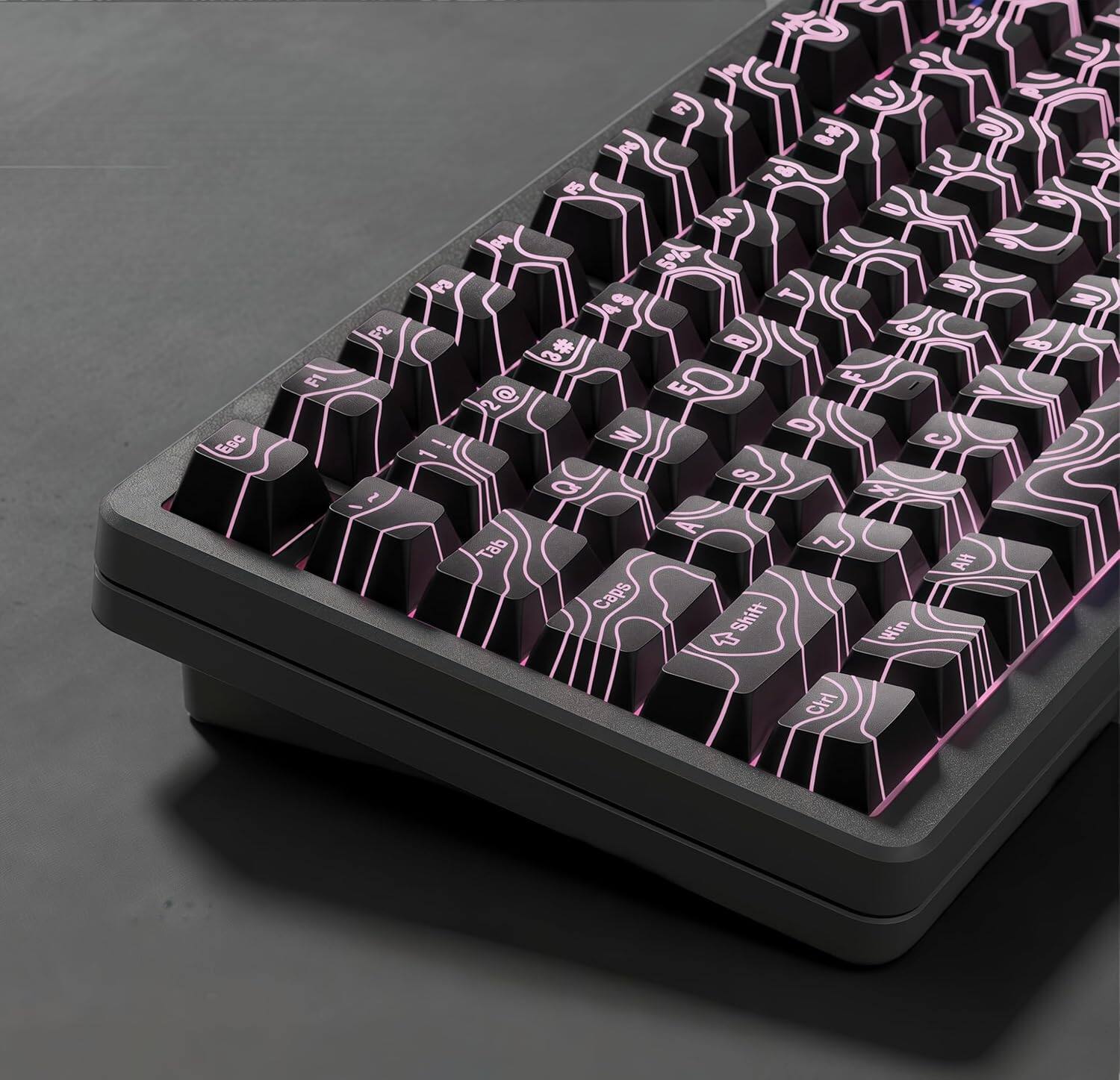 Womier - PBT Keycaps,Topographic Shine Through Cherry Profile Keycap for All US Layout Mechanical Keyboard - Black