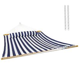 Sunnydaze - Large 2-Person Quilted Outdoor Hammock - Blue and White Stripe