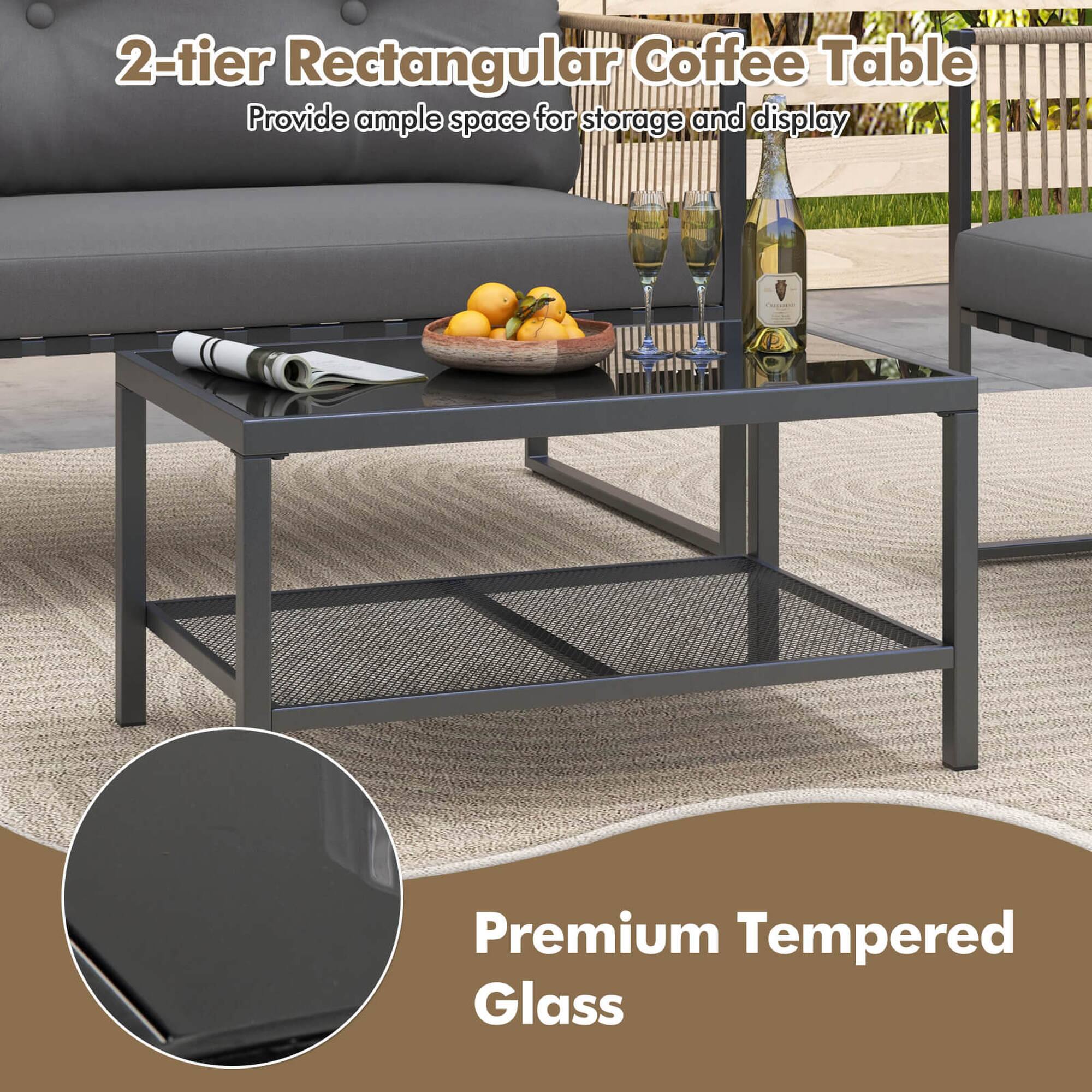 "2-tier Rectangular Coffee Table - Premium Tempered Glass"