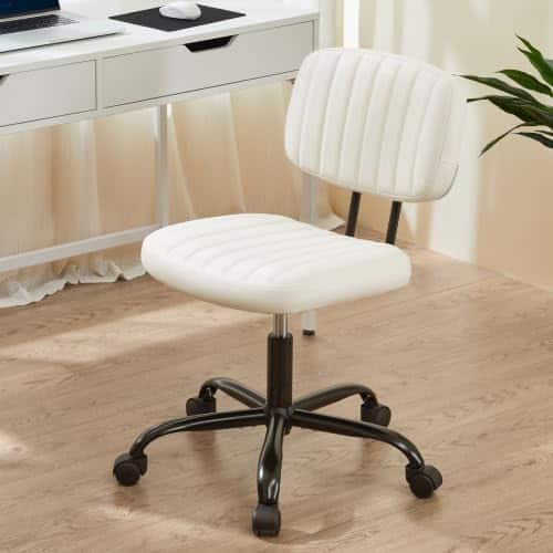 AOITUN - Modern Home Office Desk Chair with 360° Swivel Wheels, Adjustable Height PU Leather Desk Chair for Bedroom - White