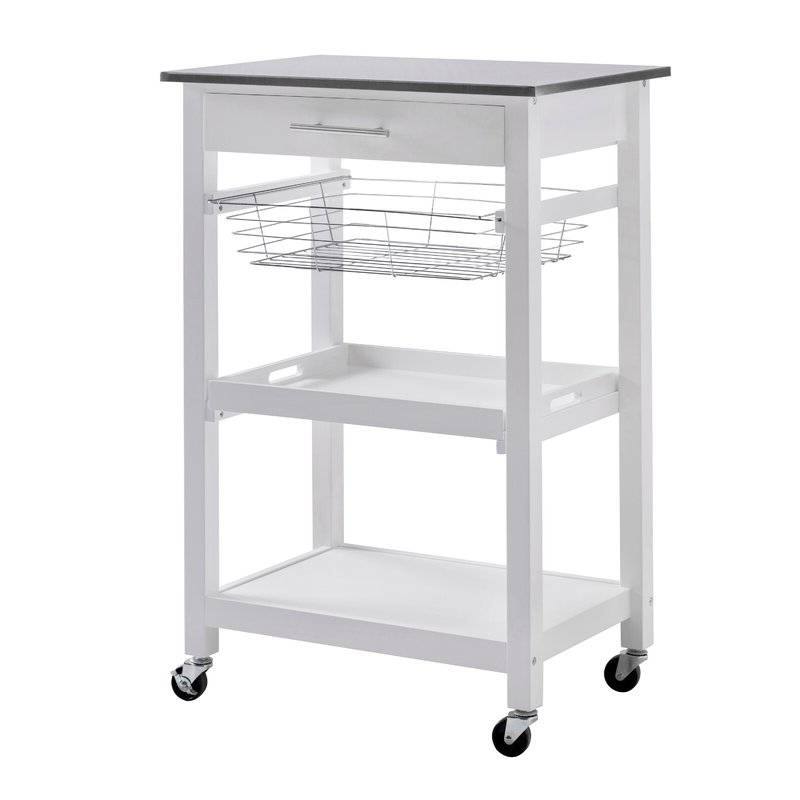 Left. SlickBlue - Kitchen Storage Cart with Drawer and Stainless Steel Top - White.