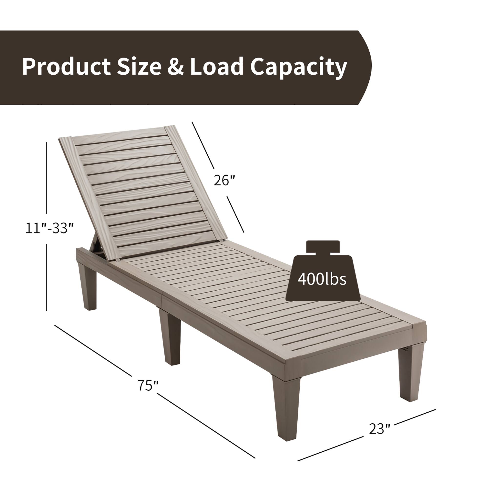 Product Size & Load Capacity

- Length: 75"
- Width: 23"
- Height: 11"-33"
- Seat Height: 26"
- Load Capacity: 400lbs