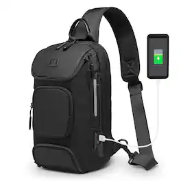 Unique Bargains - Sling Bag for Men Anti Theft Mini Backpack with USB Charge Port Lightweight Convertible Crossbody One Strap Casual Pack - Black