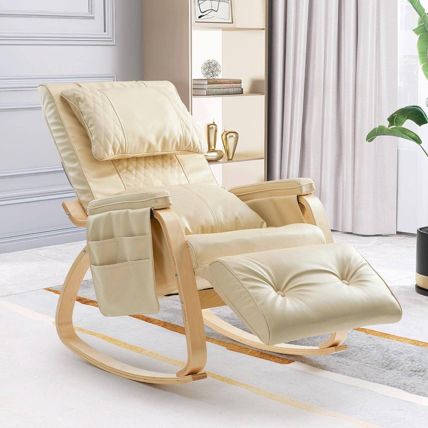 Alt View 1. MOOSOO - Rocking Massage Chair with Heat and Vibration Function,Electric Massage Chair with Adjustable Footrest and 2 Side Pocke - Beige.