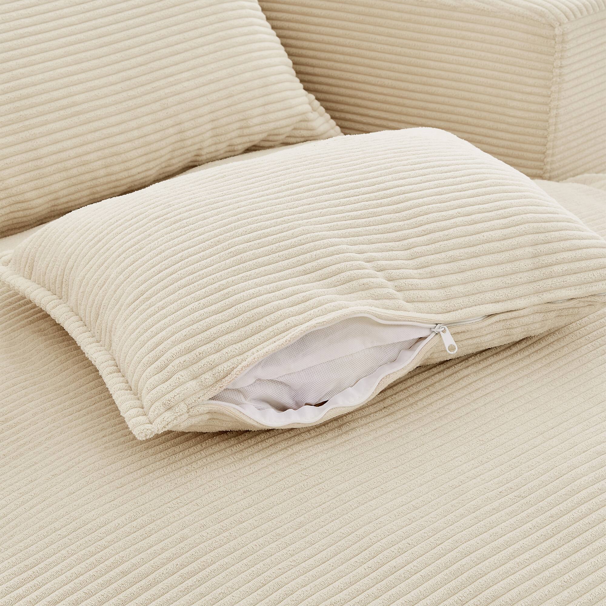 Back. Whisen - 57.5" Oversized Swivel Sofa Accent Barrel Chair with Dual-Layer Cushion and 3 Removable Pillows - Beige.