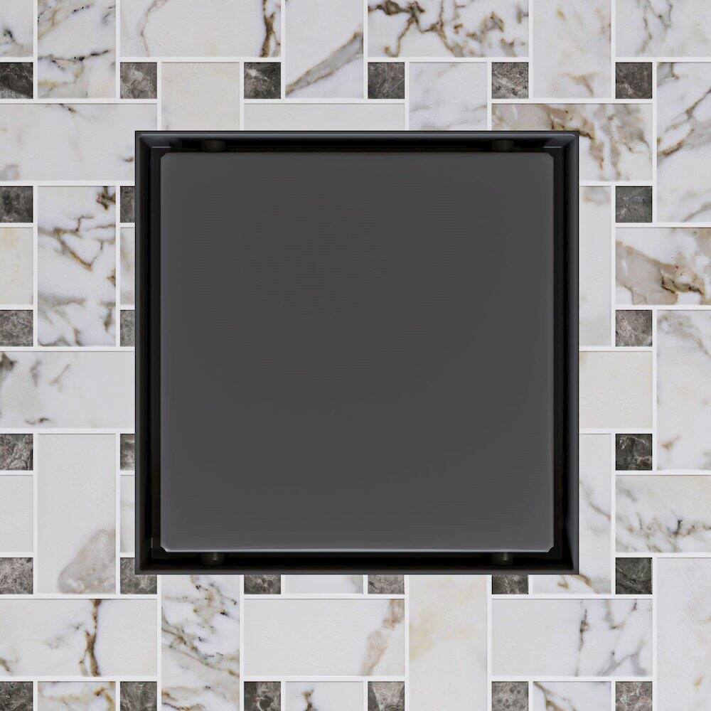 Angle. Alfi - 5" x 5" Black Matte Square Stainless Steel Shower Drain with Solid Cover - Black.