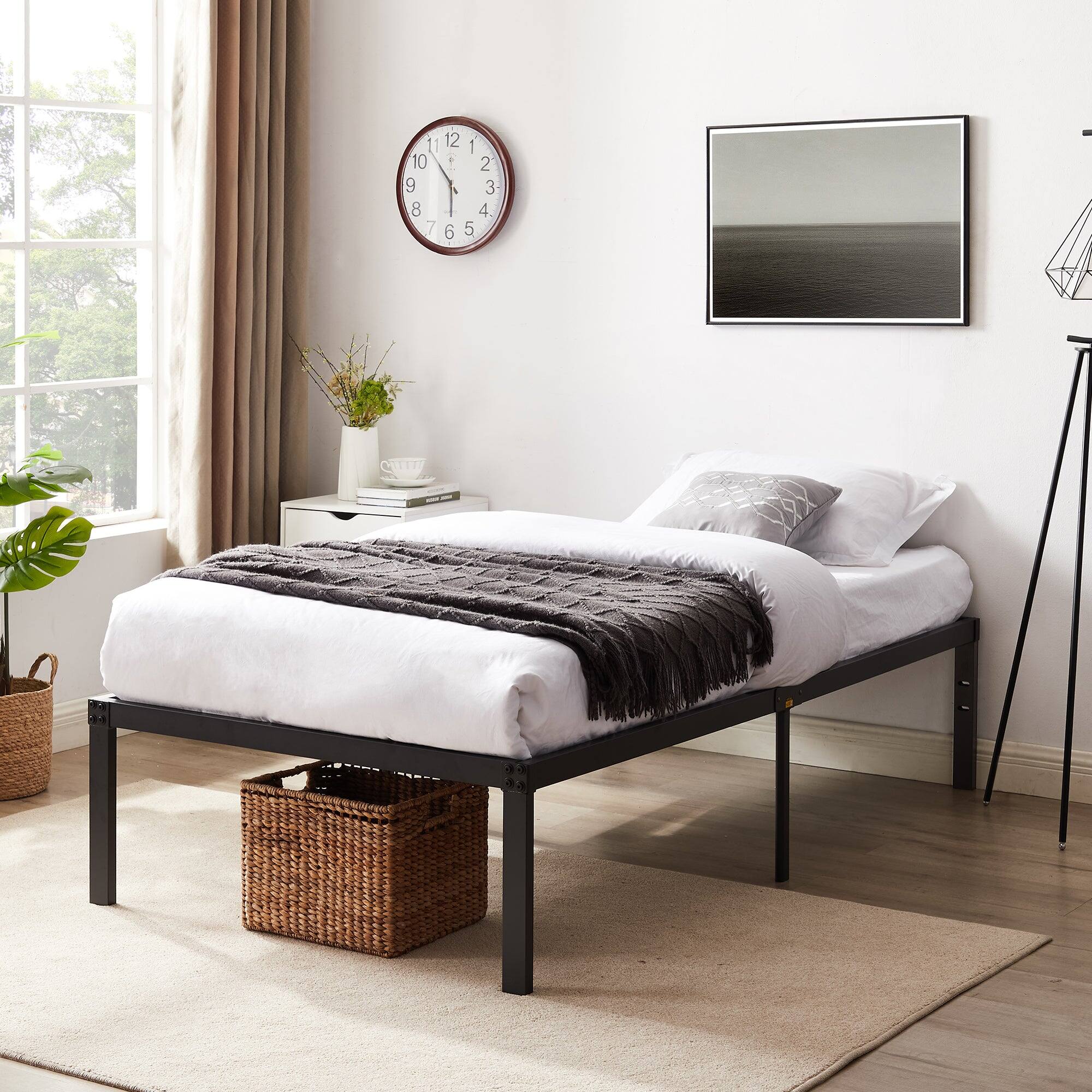 Alt View 1. Vecelo - Twin Metal Platform Bed Frame with 14" Under-Bed Storage, Noise-Free Steel Slats, No Box Spring Needed, Heavy Duty Frame - Twin.