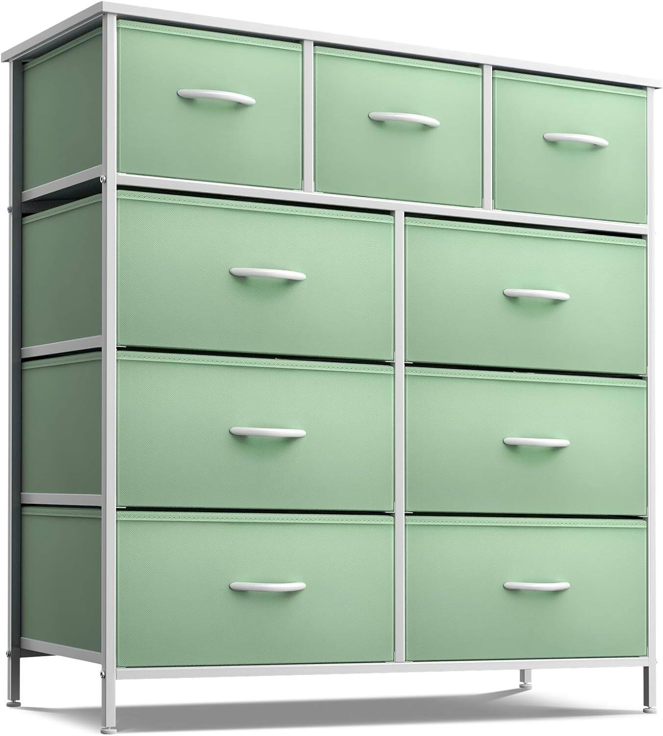 Sorbus - 9 Drawers Dresser - Furniture Storage for Bedroom, Closet, and More - Steel Frame, Wood Top, Fabric Bins - Teal