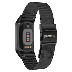 Front. StrapsCo - Pro Mesh Strap Steel Watch Band For Fitbit Charge 6 (Medium-Long) - Black.