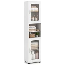 Costway - Bathroom Cabinet, Slim Floor Storage Cabinet with 2 Fluted Doors,4 Rubber Feet - White