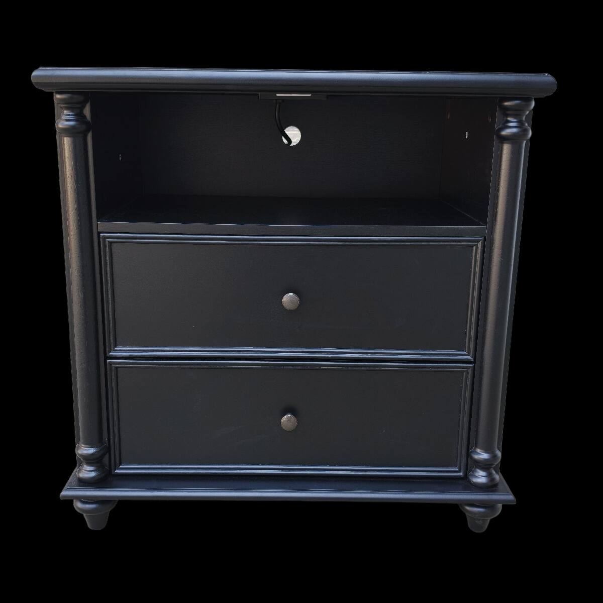 Alt View 1. Loheer - Loheer Black Nightstand with Charging Station, Two Drawers, Solid Wood Legs - Black.