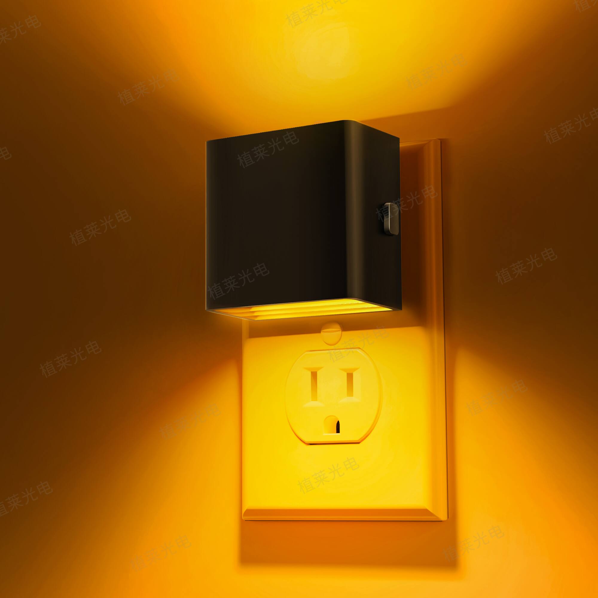 Left. Jandcase - JANDCASE 2-Pack 1W  Plug-in Night Light, Amber Glow, Up/Down Light, 3-Step Dimming, Color Memory, Dusk-to-Dawn - Black.