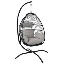 Sunnydaze - Resin Wicker Hanging Egg Chair with Steel Stand/Cushions - Black