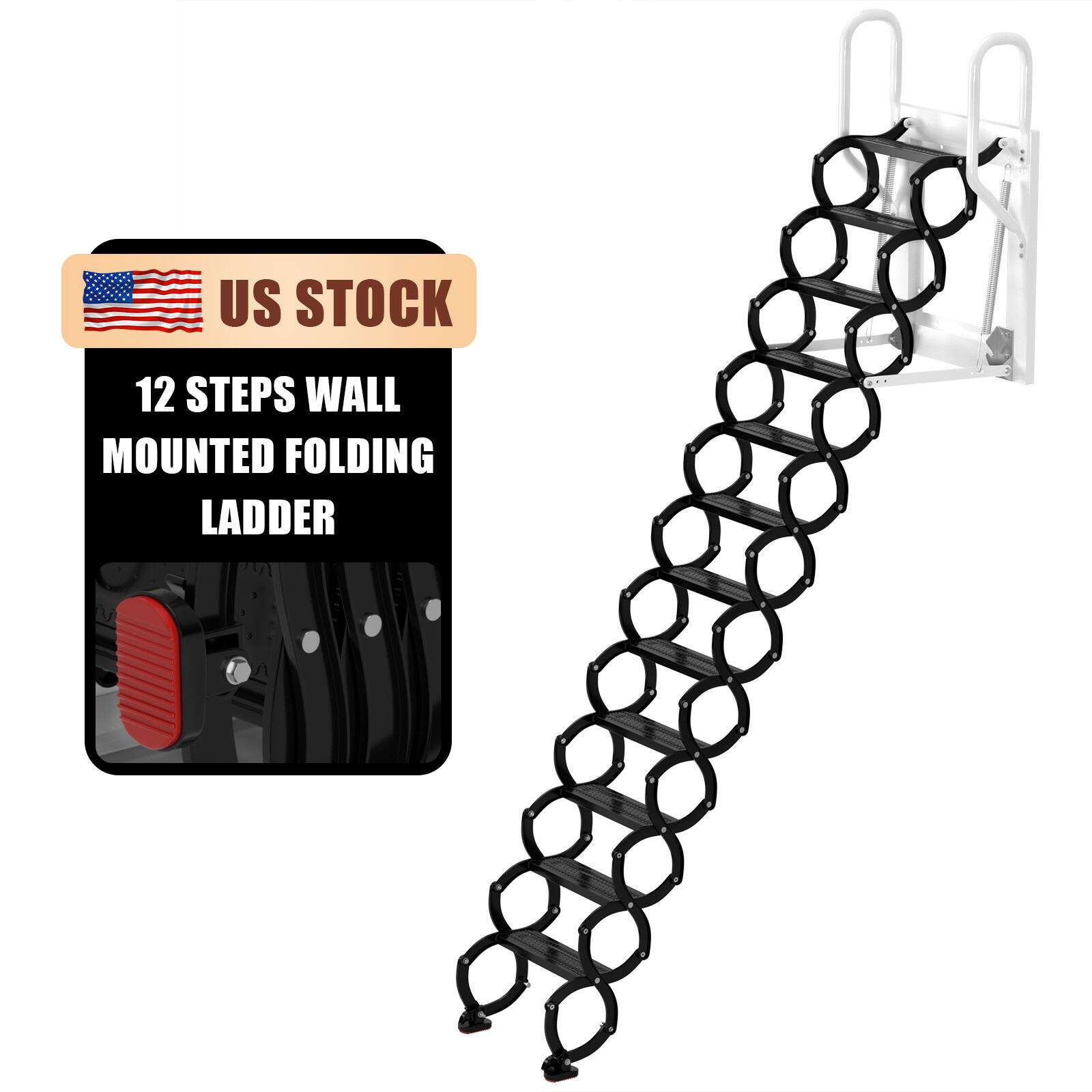 US STOCK  
12 STEPS WALL MOUNTED FOLDING LADDER