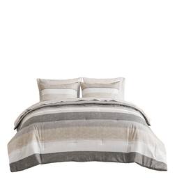 Gracie Mills - Ware Striped Comforter Set with Bed Sheets - Taupe/Grey