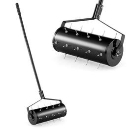 Costway - 18" Manual Lawn Aerator Grass Aeration Tool Filled with Sand or Stone with Handle - Black