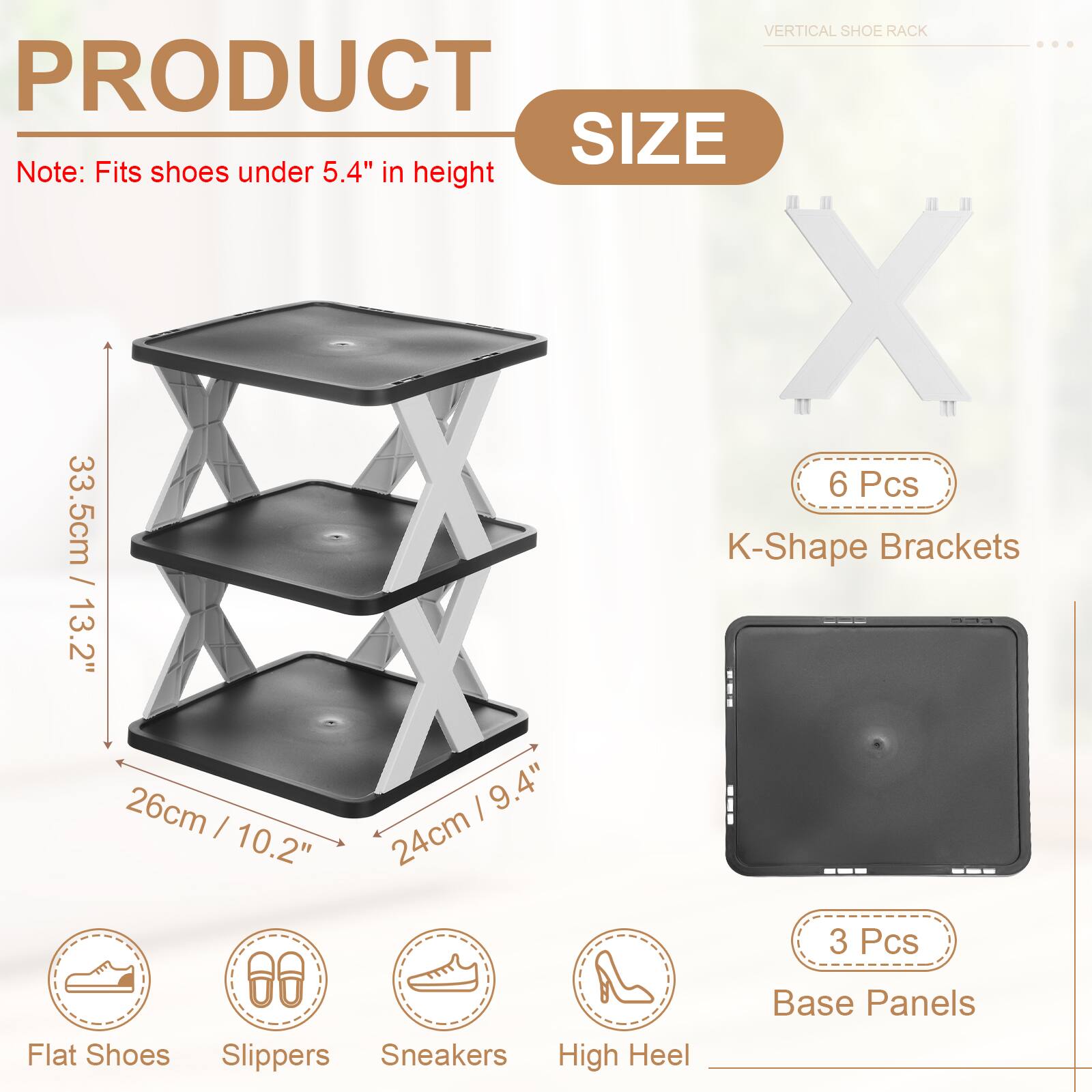 Unique Bargains 3 Tier Plastic Shoe Rack, Vertical Stackable Folding ...