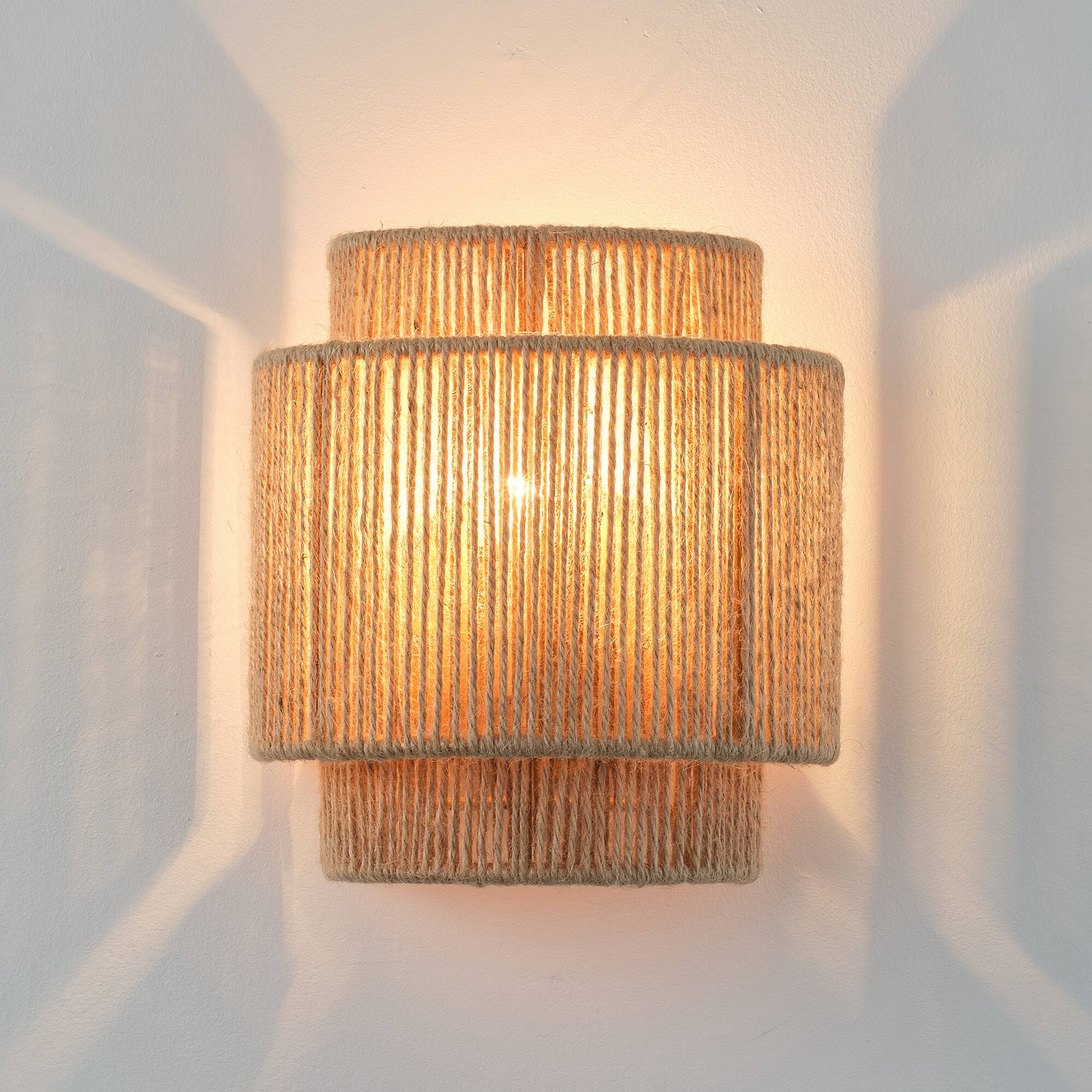 Back. Parrot Uncle - 1-Light Farmhouse Rattan Wall Sconce, Rustic Hemp Rope & Metal Cage Wall Lamp for Bedroom, Hallway, and Entryway - Brown.