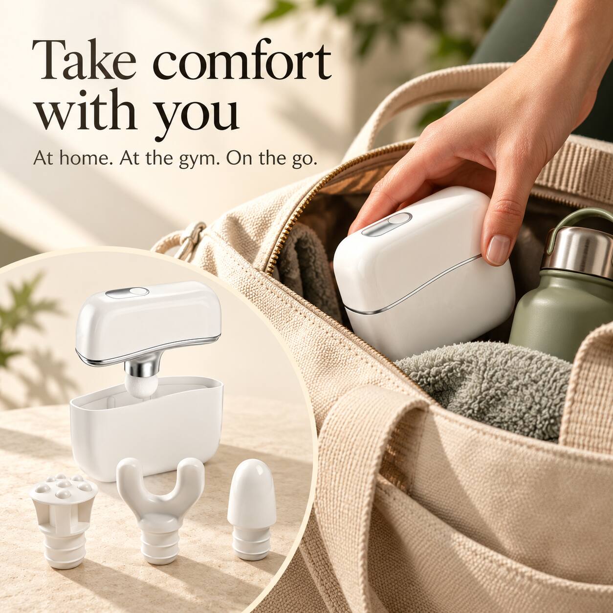 Take comfort with you  
At home. At the gym. On the go.