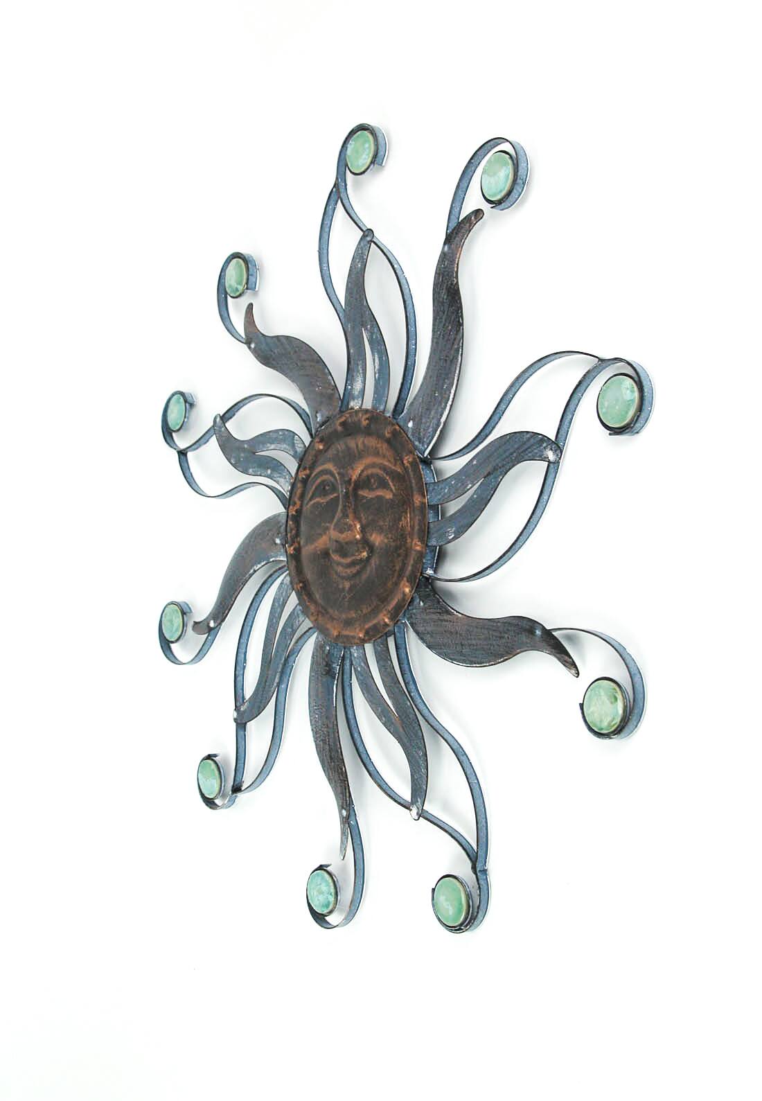 Alt View 1. Transpac - Antique Copper Finish Metal Sun Face Wall Hanging Glass Bead Accents - Bronze.